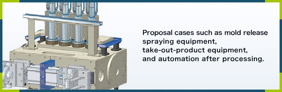 Proposal cases such as mold release spraying equipment, take-out-product equipment,　and automation after processing.