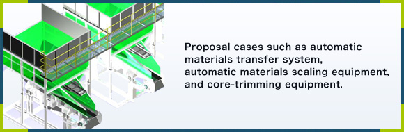 Proposal cases such as automatic materials transfer system, automatic materials scaling equipment, and core-trimming equipment.
